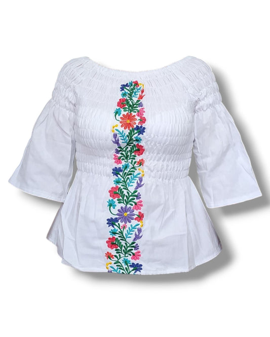 Blusa Mexicana Artesanal Bordada - Hombros Descubiertos (Varios Colores)
