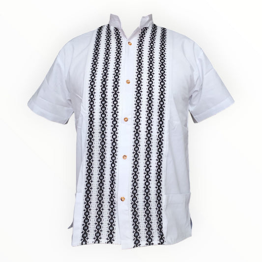 Guayabera de Manga Corta con Elegante Bordado Vertical