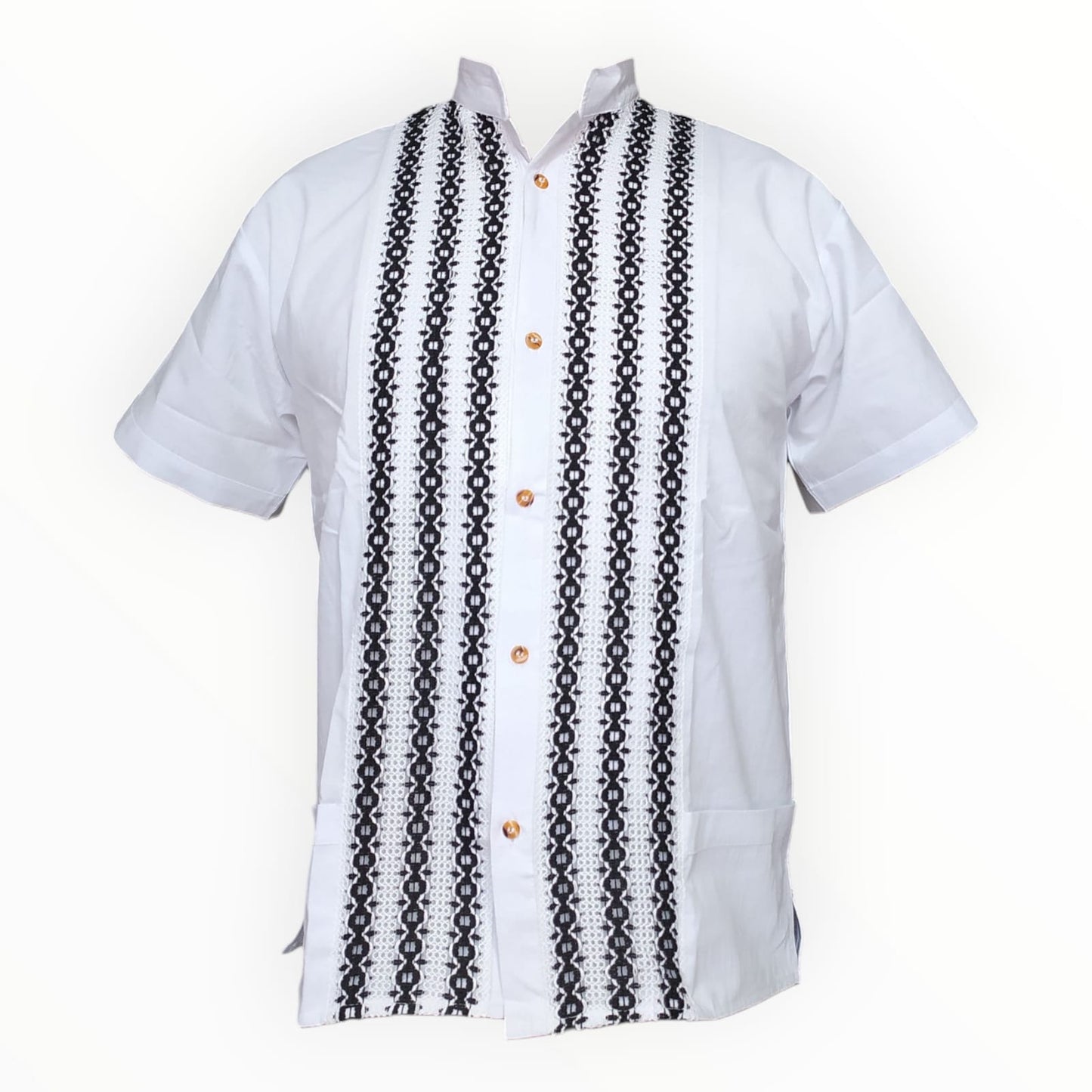 Guayabera de Manga Corta con Elegante Bordado Vertical