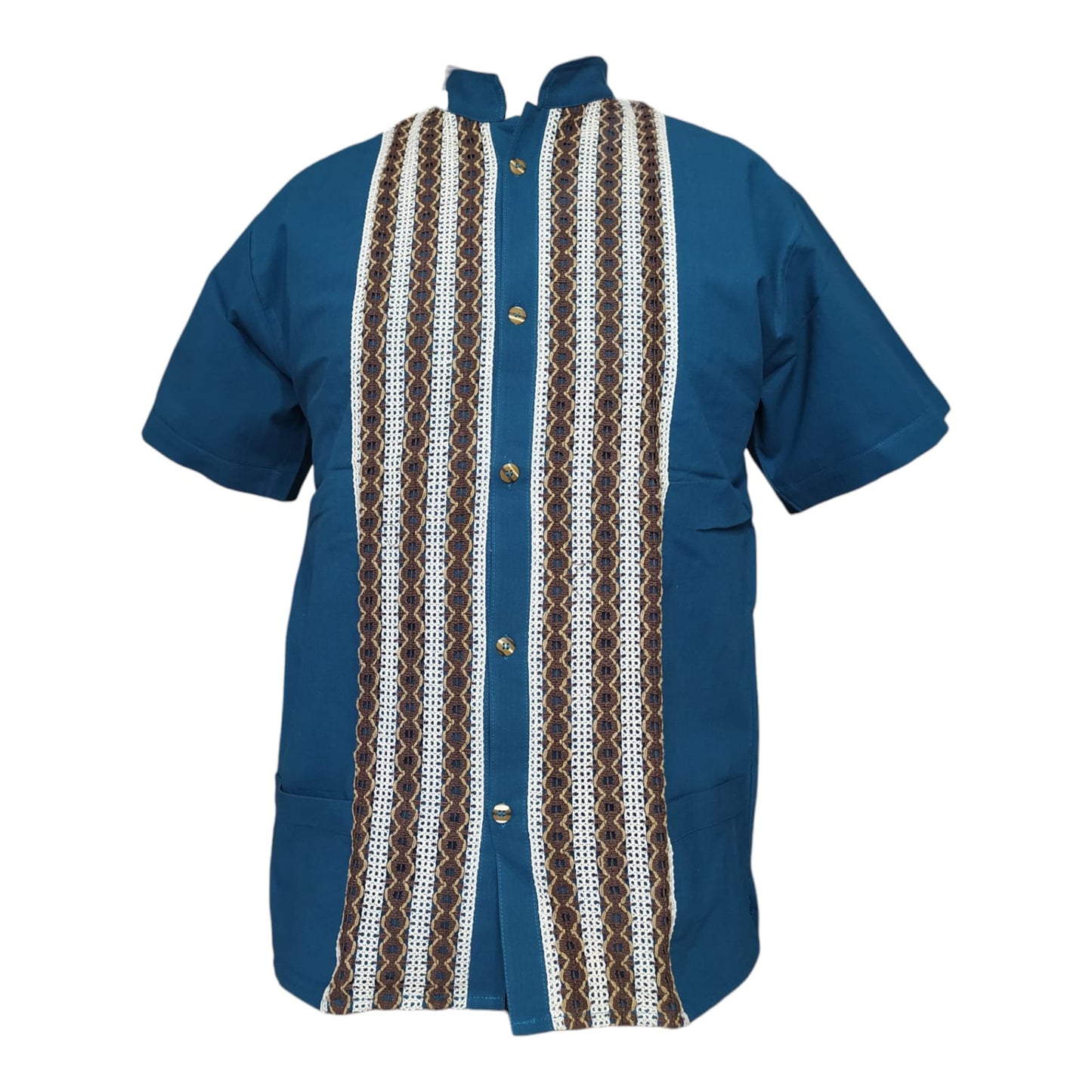 Guayabera de Manga Corta con Elegante Bordado Vertical